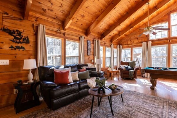 Smart TV, chimenea y libros 