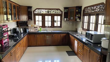 Fridge, microwave, oven, electric kettle