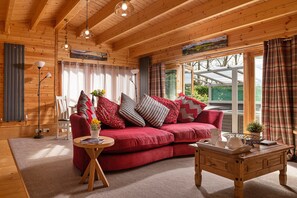 Cottage | Living room - Lodge in Shropshire With Private Hot Tub (Craven Arms)