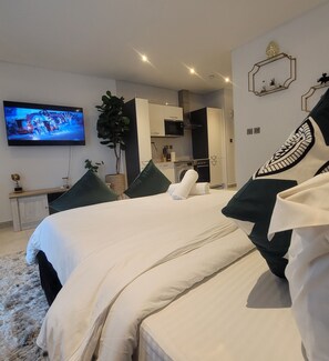 Suite estudio, vista a la ciudad | Escritorio, espacio para trabajar con laptop y wifi gratis 