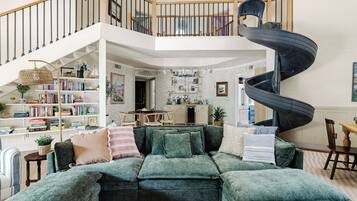 TV, fireplace, video games, books