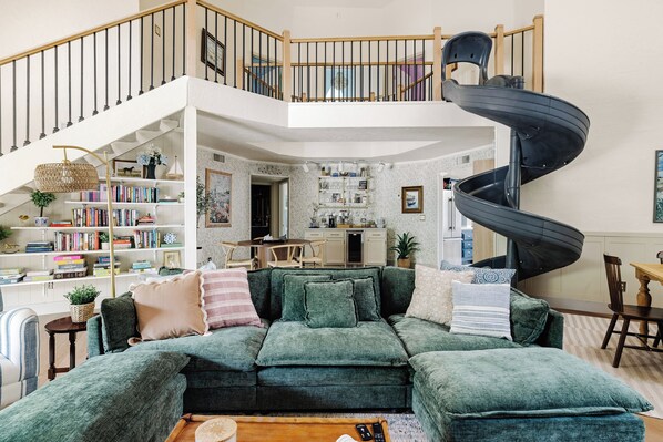 TV, fireplace, video games, books