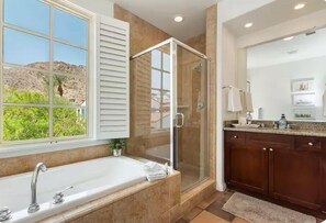 Jetted tub, hair dryer, towels, soap - La Quinta King Suite with Views, FP, Private Patio,Kitchenette-064225 (La Quinta)