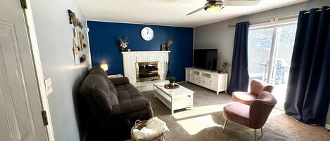 Smart-tv, pejs, bøger, kontorer