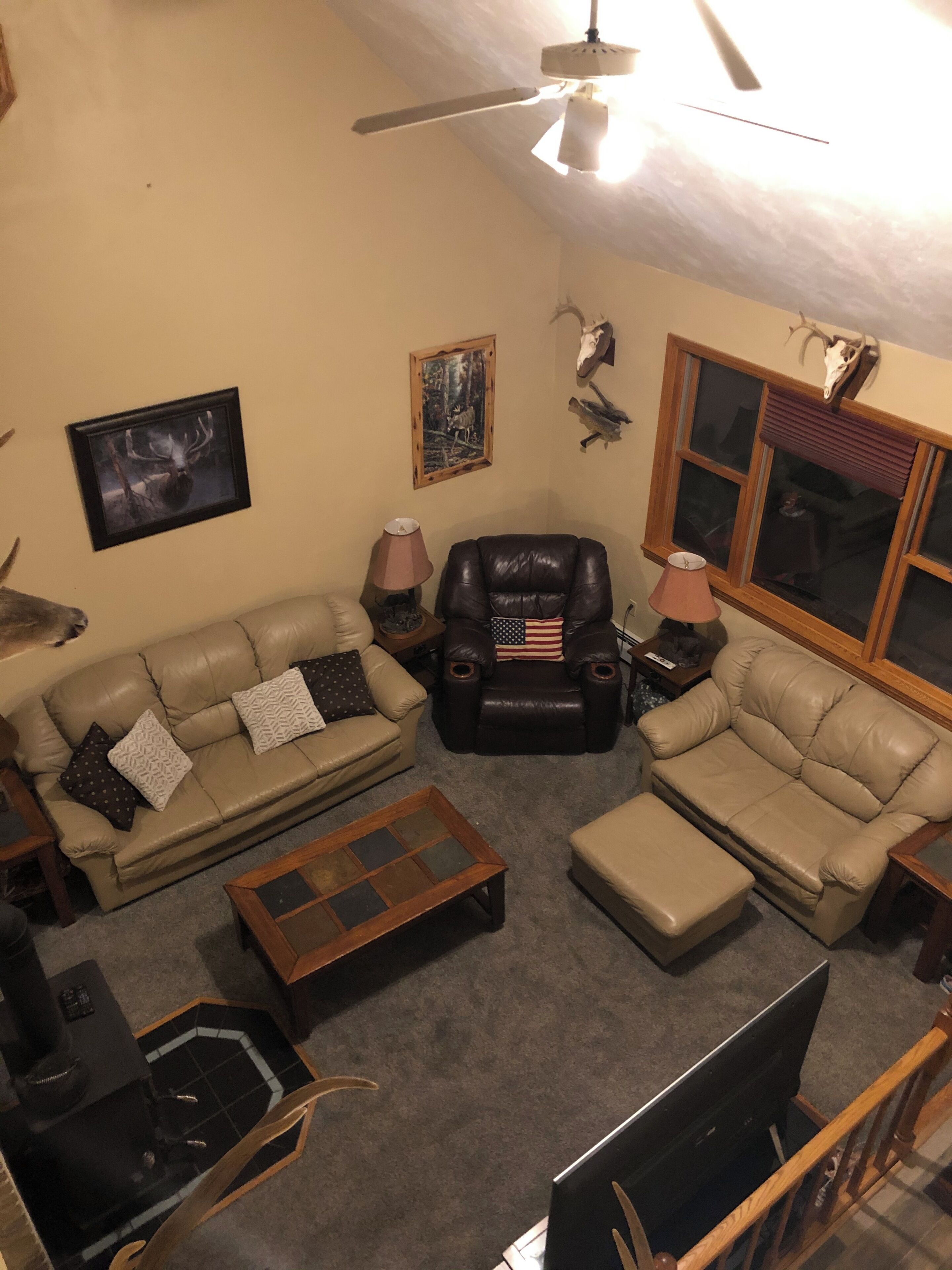 TV, fireplace, video games, DVD player