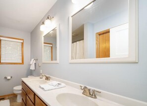 Shower, hair dryer, towels - Modern Lake Geneva Retreat with Big Yard, Grill, Boat Parking & Near Shore (Lake Geneva)