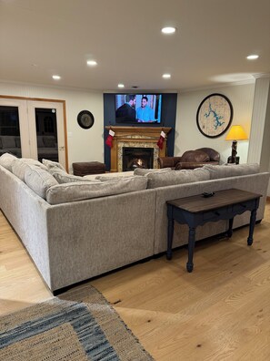 TV, fireplace, DVD player, table football