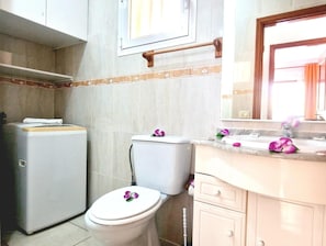 Secador de pelo, toallas