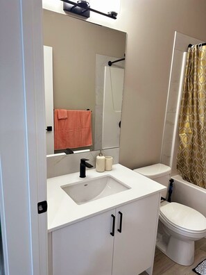 Hair dryer, towels, soap, toilet paper - Private, Cozy, Lux, Spacious One Bedroom Suite (Airdrie)