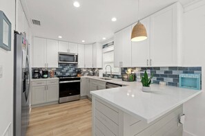 Fridge, microwave, oven, dishwasher