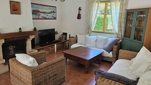 Älytelevisio, pöytätennispöytä, kirjoja