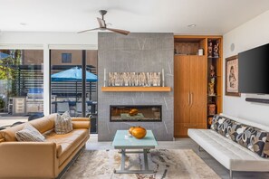 TV, fireplace