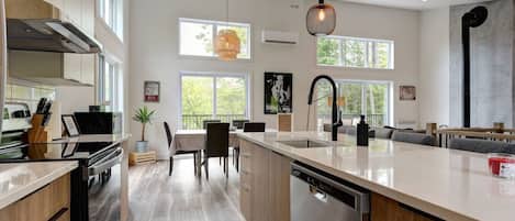 Frigorífico, microondas, horno y placa de cocina