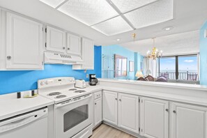 Fridge, microwave, oven, dishwasher