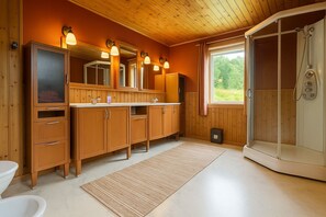 Suihku, hiustenkuivaaja, bidee, pyyhkeet