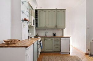 Basic Apartment, City View | Private kitchen | Mini-fridge, microwave, oven, stovetop