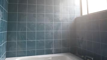 Hair dryer, bidet, towels, soap