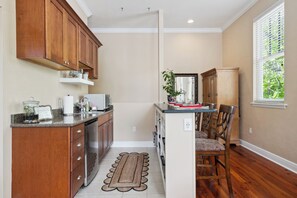 Fridge, microwave, coffee/tea maker, toaster