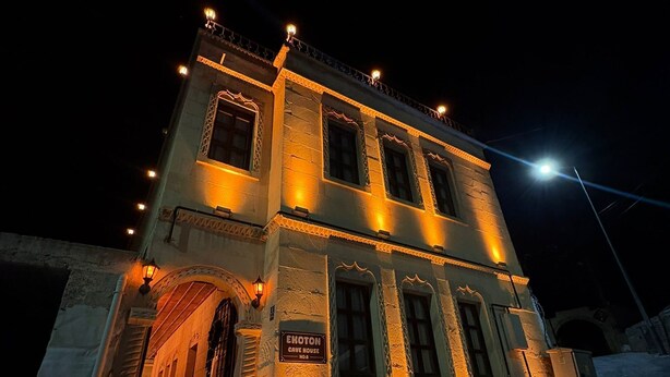 A two-story building with a sign reading 'Ekoton Cave House No.5' at the entrance. - Ekoton Cave Hotel (Nevsehir)
