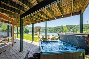 Terrace/patio - New! Elegant Lakefront Lodge w/ Indoor Pool & Sauna (McHenry)