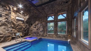 Indoor pool, a heated pool - Pinecone Paradise! Lux~Private~Cave Pool~Fire pit~Game Room~Mountain Setting (Sevierville)