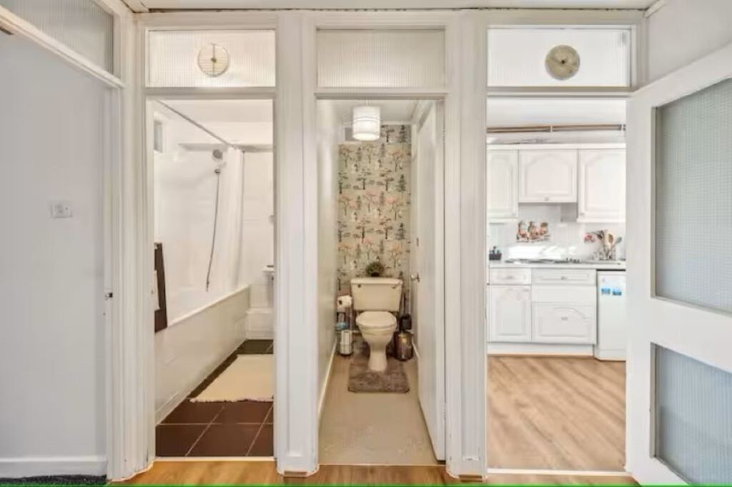 Hair dryer, bidet, towels, soap