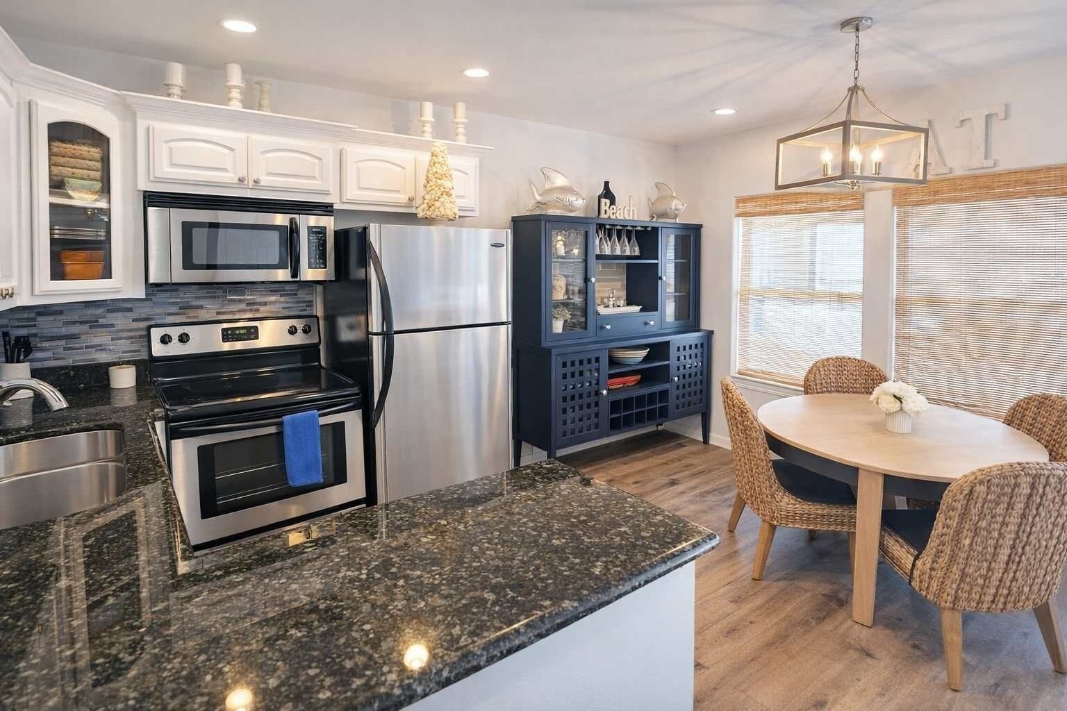 Fridge, microwave, oven, dishwasher