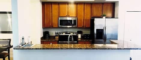 Fridge, microwave, oven, dishwasher