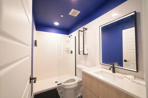Shower, towels, soap, shampoo