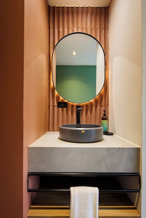 Deluxe Double Room | Bathroom | Hair dryer, soap, shampoo, toilet paper