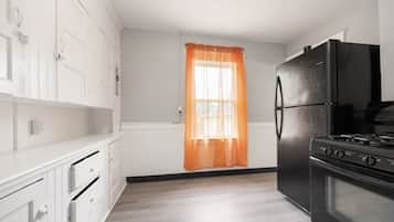 Fridge, microwave, dining tables