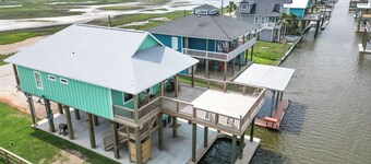 Salty Daze Waterfront Home on Christmas Bay with Ocean Views, Sleeps 10!