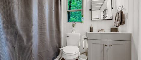 Shower, bidet, towels, soap