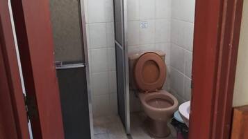 Buồng tắm vòi sen, khăn tắm, xà phòng, dầu gội