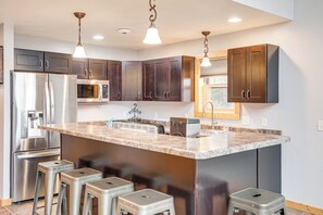 Fridge, microwave, stovetop, dishwasher - Pet Friendly Lake House: Waterfront w/ Boat Dock (Eagle River)