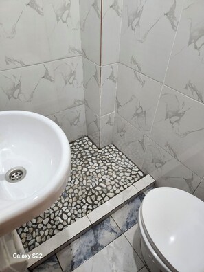 Bidet, serviettes fournies, savon, papier toilette