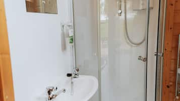 Shower, soap, toilet paper