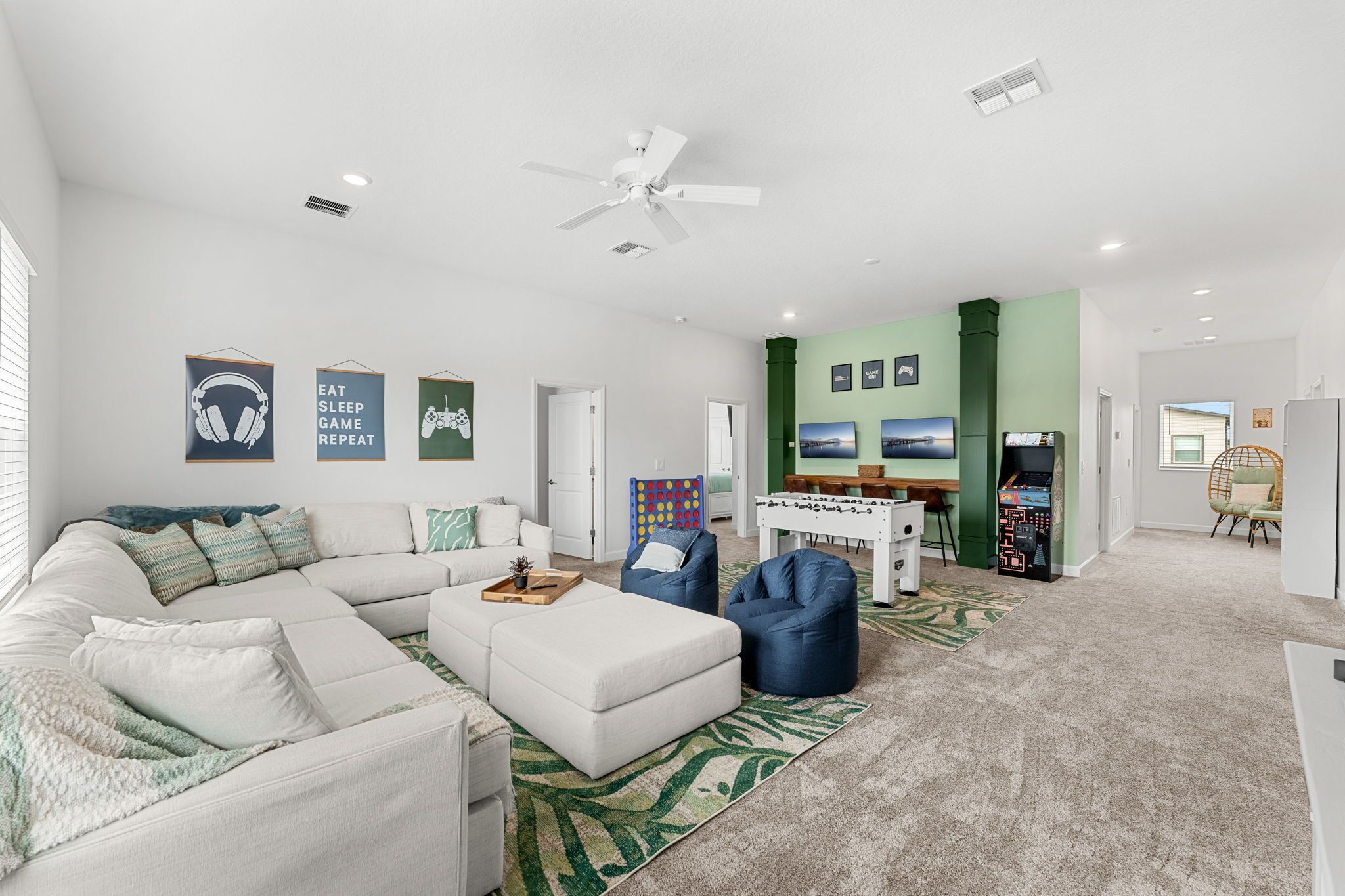 Smart TV, video games, table football, books