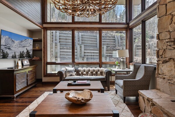 TV, fireplace