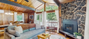 Cozy house in woods w/ gas fireplace, partial a/c, deck, bbq, w/d, wifi, kitchen