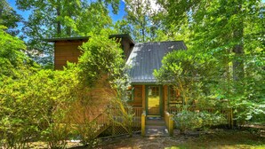 A cabin surrounded by dense forest, with a wooden exterior and a metal roof. - Stunning Surroundings, Hot Tub Soaks, S'mores & Nearby Attractions - Our Favorite Place (Blue Ridge)