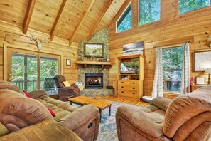 TV connectée, cheminée, lecteur de DVD