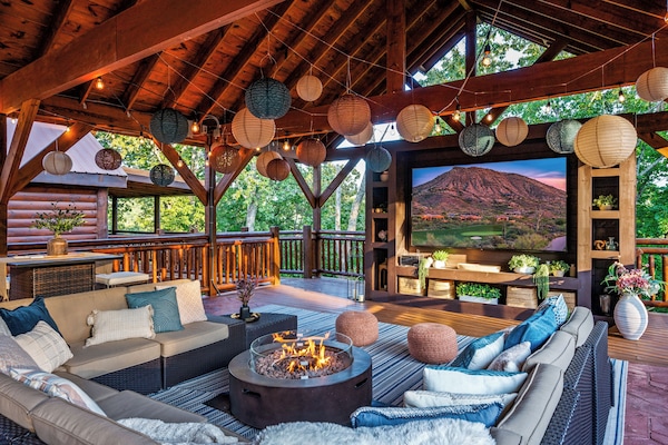 Stunning Outdoor Movie Theater with Surround Sound on Covered Patio