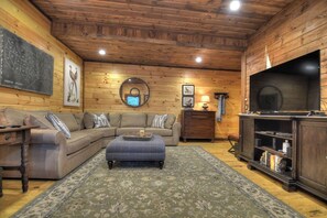 Smart TV, fireplace, DVD player, books