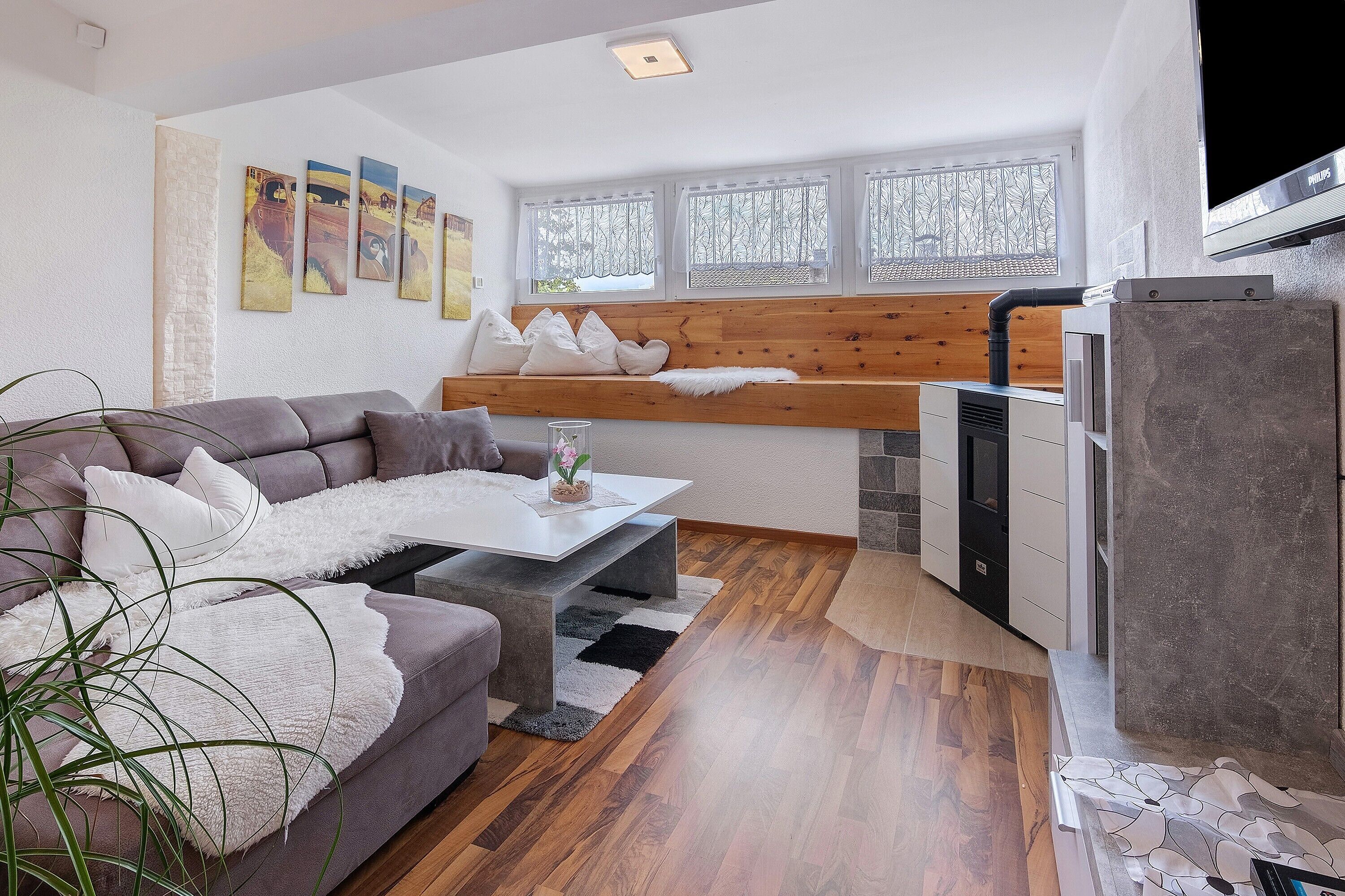 TV, peis, DVD-spiller og stereoanlegg