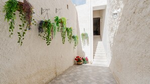 A narrow corridor with hanging plants and a tiled floor. - Holiday Home 'La Vanedda' with Private Terrace, Wi-Fi and Air Conditioning (Partanna)