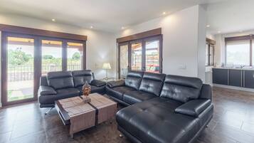 Una televisión, una chimenea, un reproductor de DVD