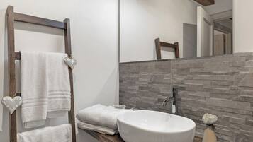 Regadera, secadora de cabello, toallas