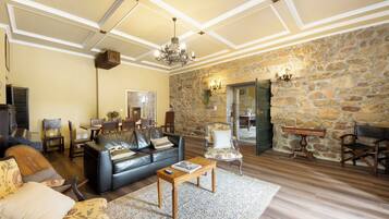 Televisio, takka, pöytätennispöytä