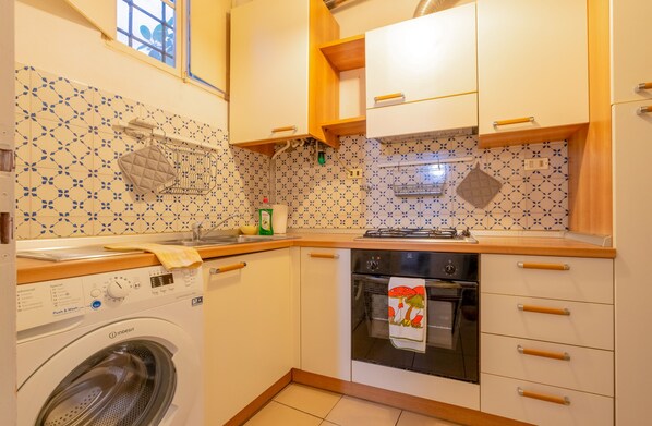 Fridge, oven, stovetop, electric kettle